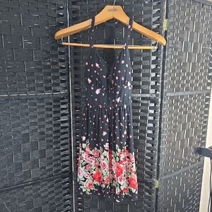 Derek Heart Sleeveless Floral Red & Black Sun  Dress Medium